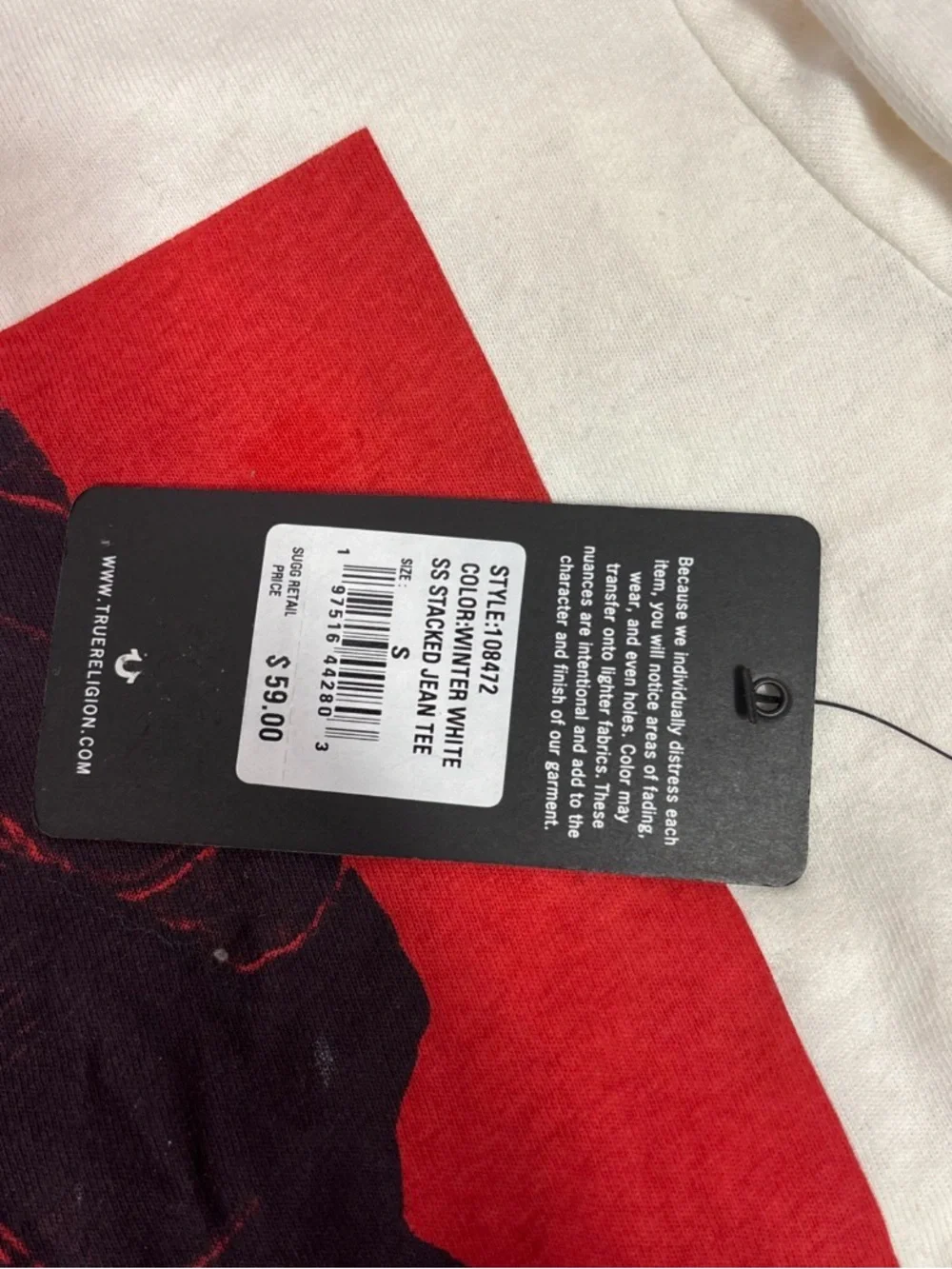 NWT True Religion Men’s Cream Graphic Crewneck T-Shirt with Red and Blue Print